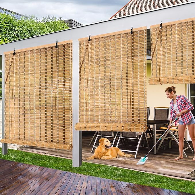 42x48 Inch Bamboo Blinds for Interior Windows, Easy to Install Bamboo Shades for Indoor Windows, Light-Filtering & Privacy Protection Roll Up Shades for Indoor Outdoor Patio, Carbonized