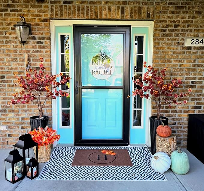 Faux Flower Daisy with Eucalyptus Leaves Fake Plants Greenery Boxwood Outdoor Indoor Garden Home Decoration Porch Patio 12 Bundles Orange