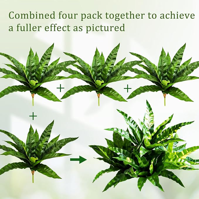 8Pcs Fake Ferns,35in Outdoor Faux Plants UV Resistant,3D Real Touch Fake Plants Total 120 Blades,Weatherproof Artificial Plants Outdoor Indoor for Garden Porch Home Office Living Room Decor