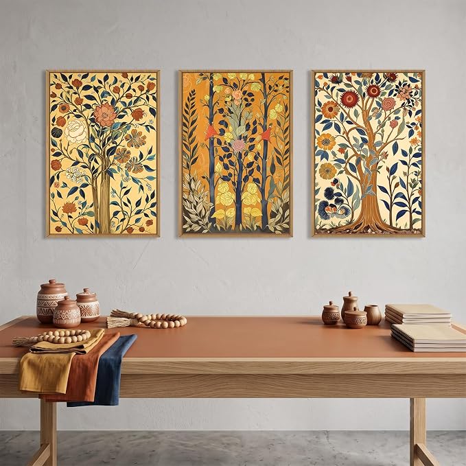 BICERE Large Vintage Floral Tree Framed Canvas Wall Art,Abstract Flower Wall Decor,Nature Botanical Painting,Classic Boho Artwork for Living Room,Bedroom,Dining Room,Farmhouse -16"x24"x3