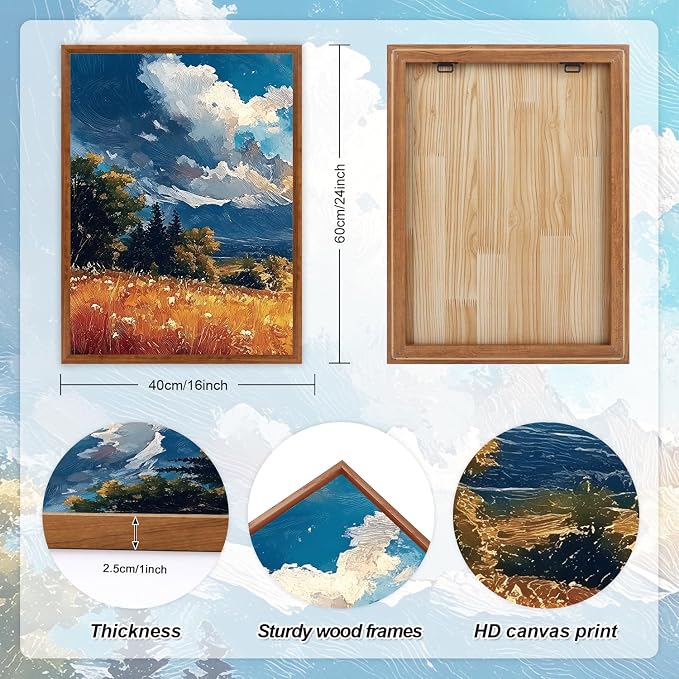 LHIUEM Mountain Wilderness Sunset Framed Canvas Wall Art,Nature Country Scenery Wall Decor,Field Pine Tree Landscape Artwork for Living Room,Bedroom,Dining Room,Farmhouse -16"x24"x3