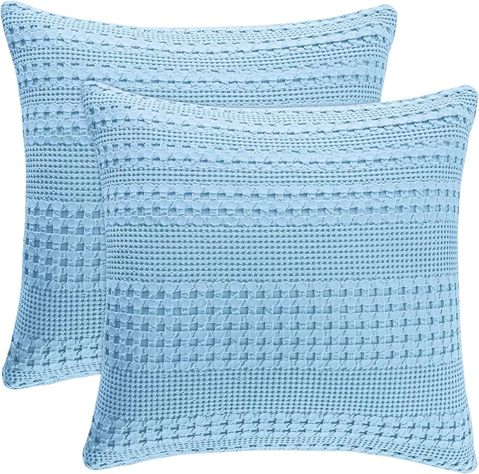PHF Waffle Weave Euro Pillow Shams, 2 Pack 100% Cotton Pillow Covers 26x26 Inches for Decor, No Insert, Luxury Aesthetic Euro Pillow Cases for Bedroom Decor, Sky Blue
