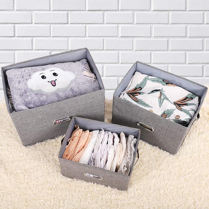 Linen Fabric Collapsible Storage Bins with Removable Lids and Handles, Washable Storage Box Containers Baskets Cube with Cover for Bedroom,Closet,Office,Living Room,Nursery (Green, Small)