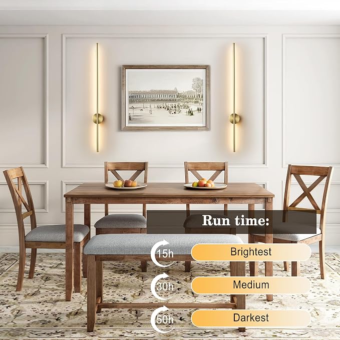 Battery Operated Modern Wall Sconces, Dimmable Wireless Wall Light Set of Two with Remote Control, 3 Color Temperatures, Rechargeable LED Wall Sconce for Bedroom, Living Room, Hallway, 39.3 Inch Brass