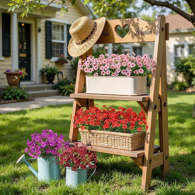 Alupssuc 24 Bundles Artificial Flowers for Outdoors Decoration, UV Resistant Silk Faux Floral Spring Summer Fake Plastic Plants Greenery for Outside Indoor Garden Porch Window Box Home Decor(4 Colors)