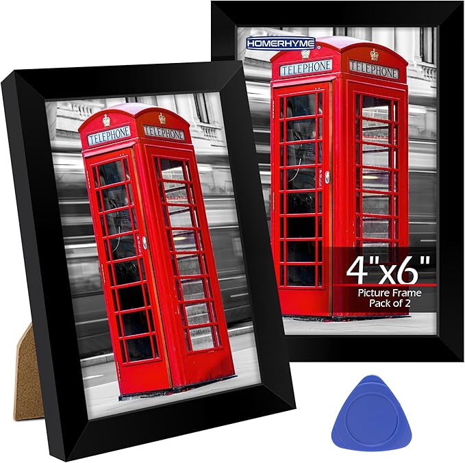 4x6 Picture Frames 2 Pack, 4 by 6 Black Frames, Lightweight Photo Frame with HD Plexiglass for Wall and Tabletop Display, Collage Frames for Graduation Home office Wall Decor