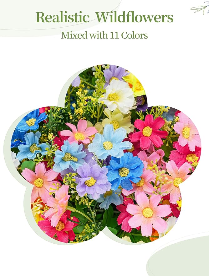 Cemetery Flowers for Grave Fake: Spring Flowers for Cemetery Easter Colorful Artificial Wildflowers with Stake - Faux Silk Memorial Day Grave Decorations for Outdoor Gravesite