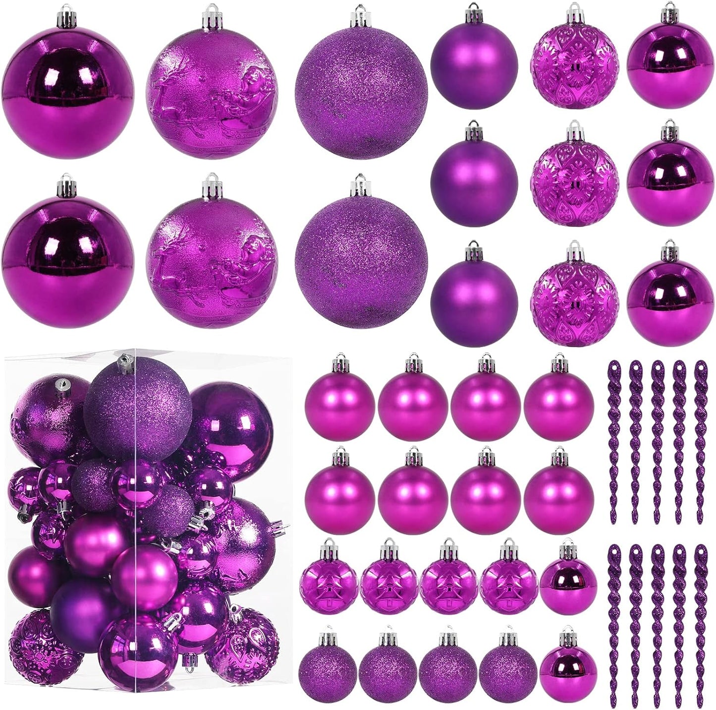 Purple Christmas Ball Ornaments for Christmas Decorations - 45 Pieces Xmas Tree Shatterproof Ornaments with Hanging Loop for Holiday and Party Decoration