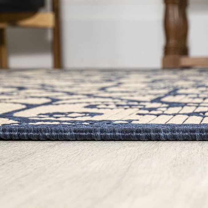 JONATHAN Y Vintage Filigree Indoor Outdoor Area Rug 5X8 Navy/Beige, Madrid Textured Weave for Backyard, Patio, Porch, Easy-Cleaning, High Traffic, Pet-Friendly, Non-Shedding (SMB107G-5)