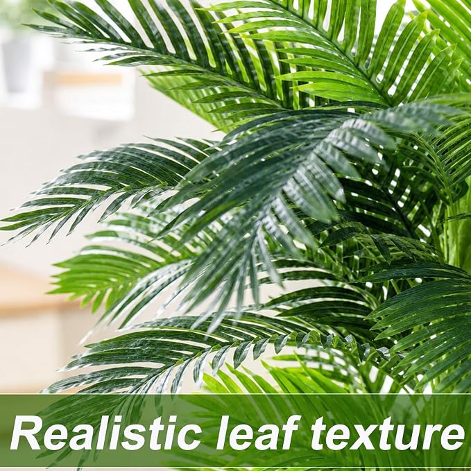 10ft Tall Triple Golden Cane Palm Artificial Tree Large Tropical Palm Tree UV Resistant Fake Plant in Pot for Indoor Outdoor Big House Living Room Outside Patio Office Home Decor 1Pack