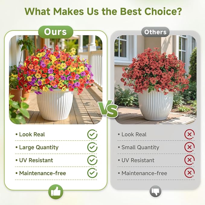 Alupssuc 24 Bundles Artificial Flowers for Outdoors Decoration, UV Resistant Silk Faux Floral Spring Summer Fake Plastic Plants Greenery for Outside Indoor Home Porch Window Box Decor, Mix 4 Colors