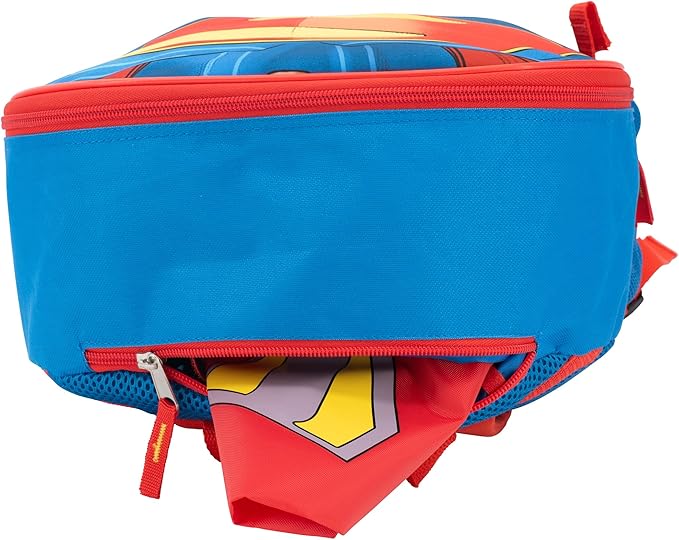 AI ACCESSORY INNOVATIONS Superman 2 Piece Backpack Set, Boys 16" Superhero School Bag with Detachable Cape, Lunch Box