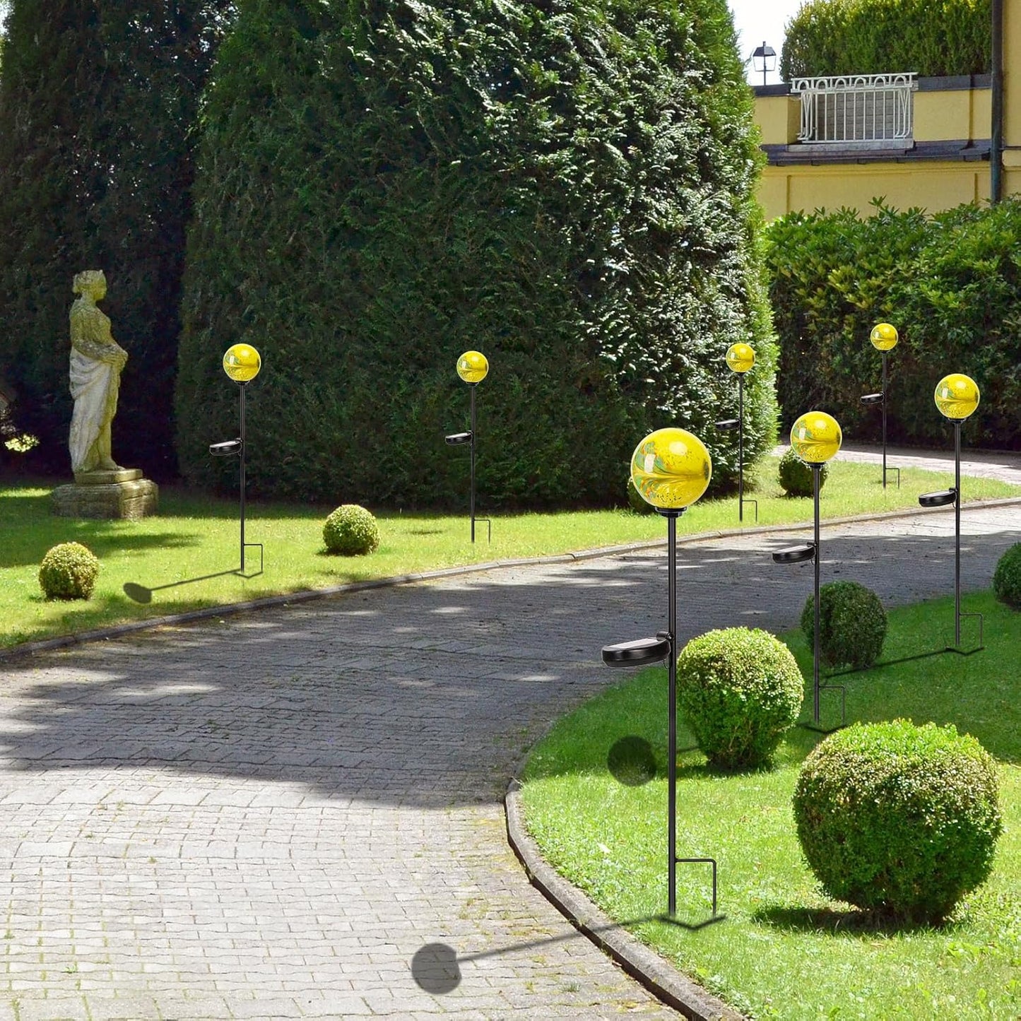 Solar Lights Outdoor Decorative Solar Outdoor Decorative Glass Ball Stakes Waterproof Garden Stake Glass LED Garden Globe Lights for Pathway Yard Lawn Decoration Yellow