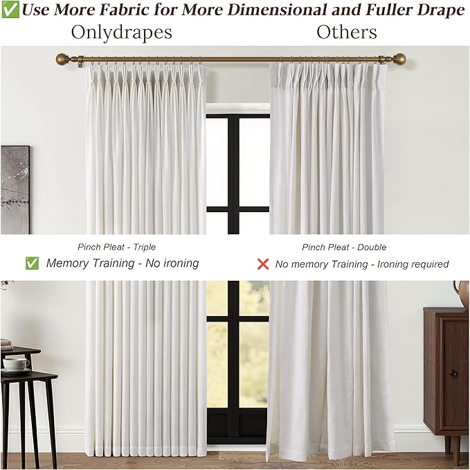 80 Inch Extra Wide Pinch Pleated Linen Curtains 112 Inch Length for Living Room Bedroom Natural Cream Beige Privacy Drapes Light Filtering for Patio Sliding Door 112 Inches Long with Hooks Clips Rings