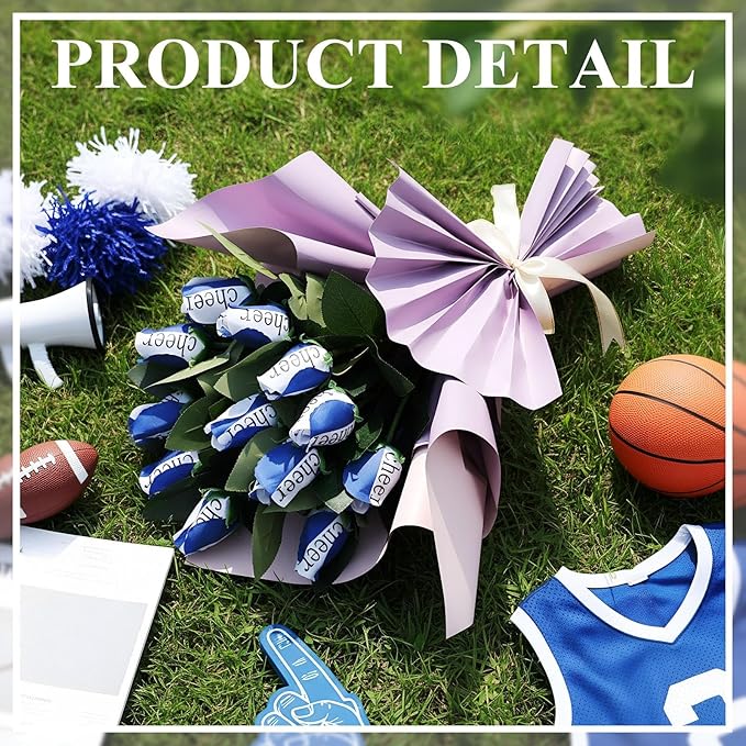 Suhine 12 Pcs Blue Cheer Gifts Cheerleader Cheerleading Artificial Rose Flowers Gifts Bulk for Women Cheer Team Sport Game Day Birthday Graduation Party Decorations Favors(Blue White, Normal)