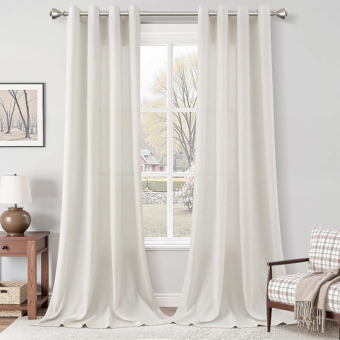 Nanspring Neutral Linen Curtains 102 Inches Long Extra Long for Living Room Grommet Sunlight Filtering Minimalist Room Curtain Privacy Aesthetic Modern Elegant Boho 2 Panel Sheer Window Drapes 52x102