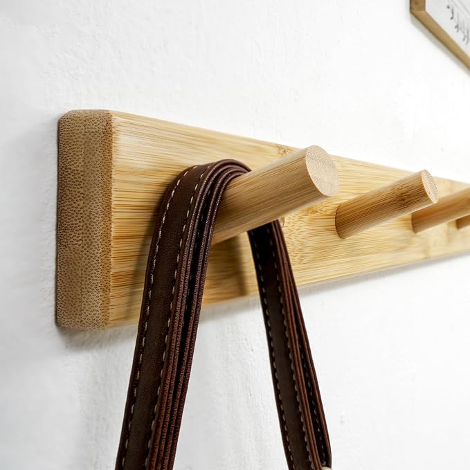 WEBI Coat Rack Wall Mounted, 10 Hooks, 38" Long Coat Hanger Wall Mount, Peg Rail Hat Hooks for Hanging Caps, Jackets, Clothes, Natural, 2 Packs