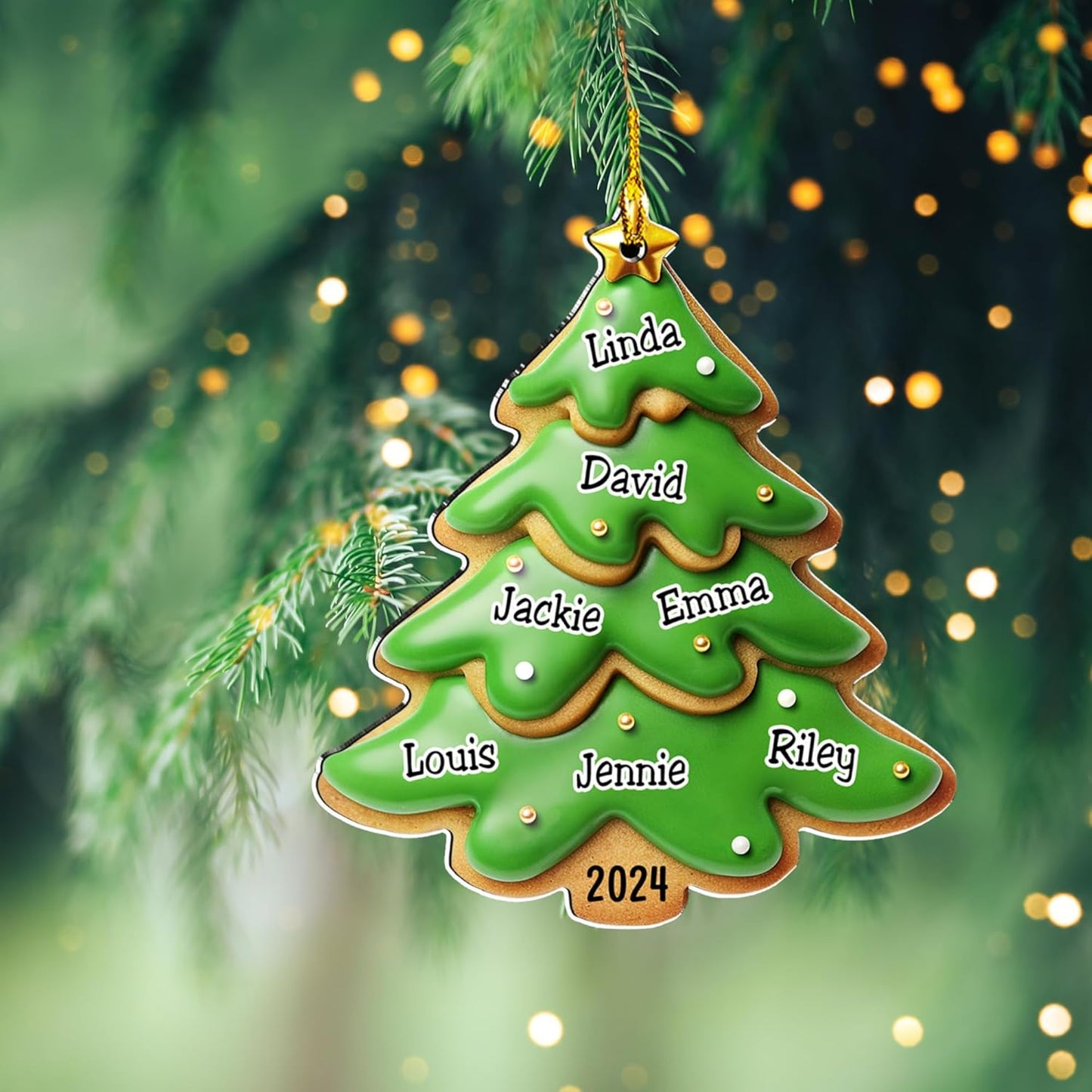 Family Gingerbread Name - Personalized Custom 3D Inflated Effect Acrylic Ornament Family Members and Pets Ornament Gifts for Family Tree Decoration (A05, 10 Names)