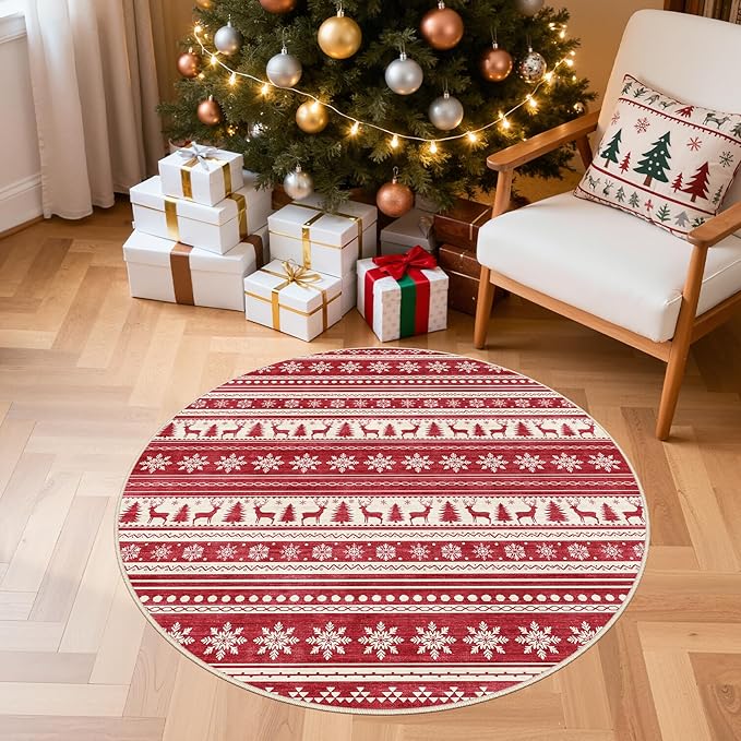 cotiled Area Rugs for Living Room Washable Living Room Rug Soft Neutral Indoor Floor Carpet Non-Slip Stain Resistant Modern Boho Rugs for Bedroom Dining Room Kids Room Nursery Office Home Red