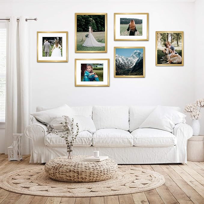 upsimples 12x18 Picture Frame Set of 5, Display Pictures 11x17 with Mat or 12 x 18 Without, Wall Gallery Poster Frames, Gold