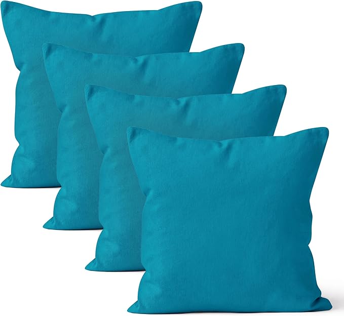 Encasa XO Throw Pillow Covers 20x20 in Set of 4 Azul Blue | No Inserts | Cotton Pillow Covers for Living Room, Bed, Sofa, Couch | Decorative Cushion Covers with Improved Zipper
