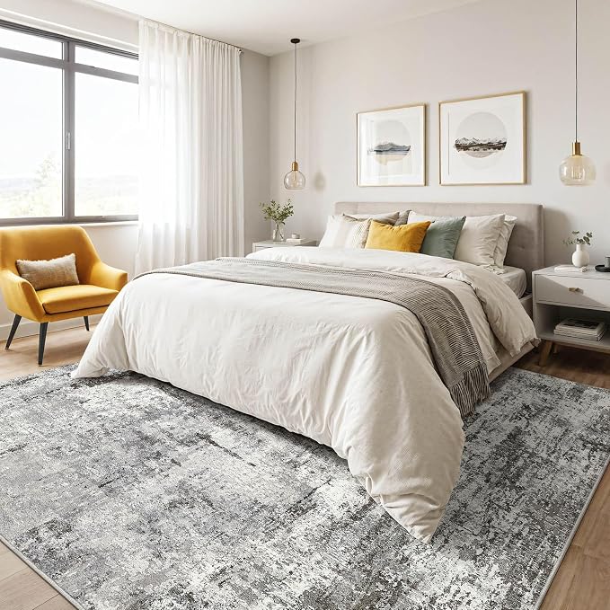 10x12 Area Rug Living Room: Washable Large Abstract Neutral Modern Soft Gray Rug Stain Resistant Indoor Floor Non-Slip Accent Carpet for Bedroom Nursery Playroom Office Dining Room Home Decor