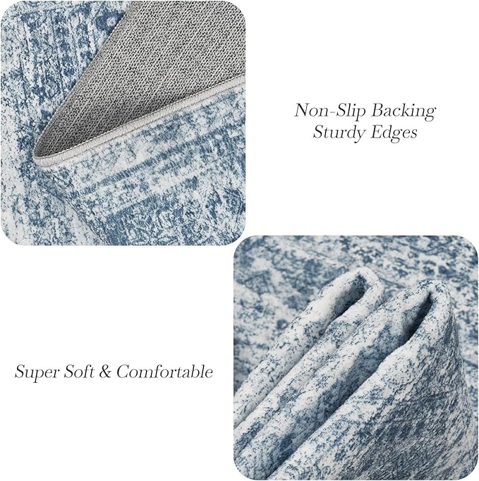 Soalmost Washable Area Rug 8x10, Large Soft Rugs for Living Room Vintage Blue 8x10 Area Rugs for Bedroom Dining Room Non-Slip Stain Resistant Under Table Rug