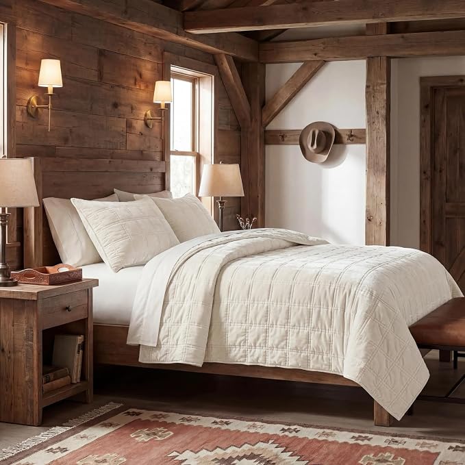 HiEnd Accent Stella Faux Silk Velvet Double Box Stitch 3 Piece Quilt Set, Full Queen Size, Stone Solid Color, Classic Chic Modern Rustic Elegant Bedding Set, Lightweight Bed Set