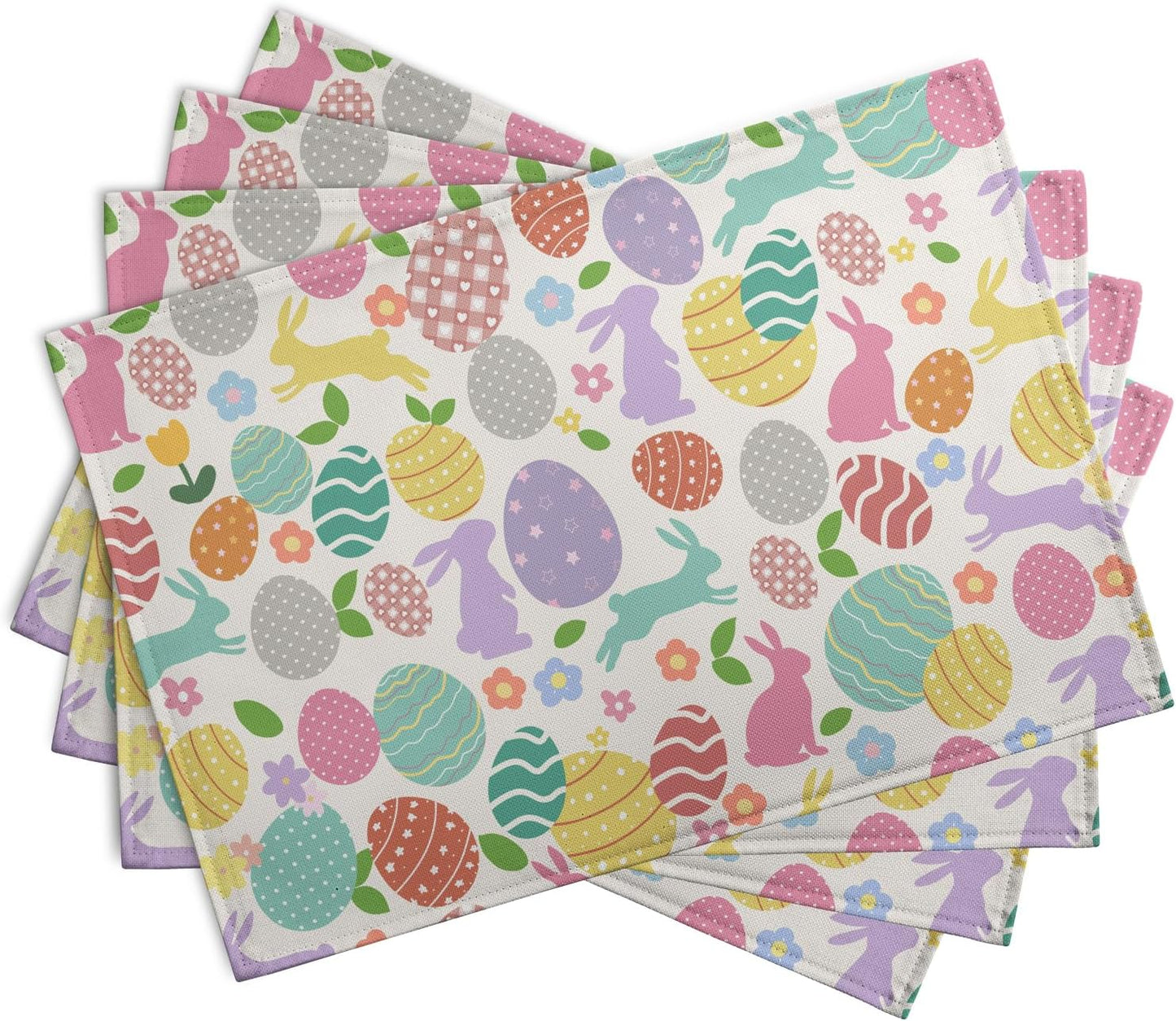 Easter Eggs Bunny Floral Placemats Set of 4 Watercolor Egg Floral Place Mat 12x18 Inch Seasonal Spring Colorful Washable Linen Table Mats for Party Kitchen Dining Outdoor Indoor Decor