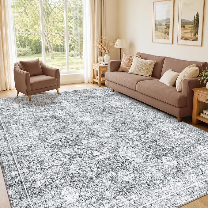Sasttie 4x6 Area Rug, Ultra-Soft Washable Rug, Low Pile Foldable Thin Carpets with Non-Slip Backing, Skin-Friendly Stain Resistant Carpet for Living Room, Bedroom, Kitchen, Dorm, 4x6, Light Grey