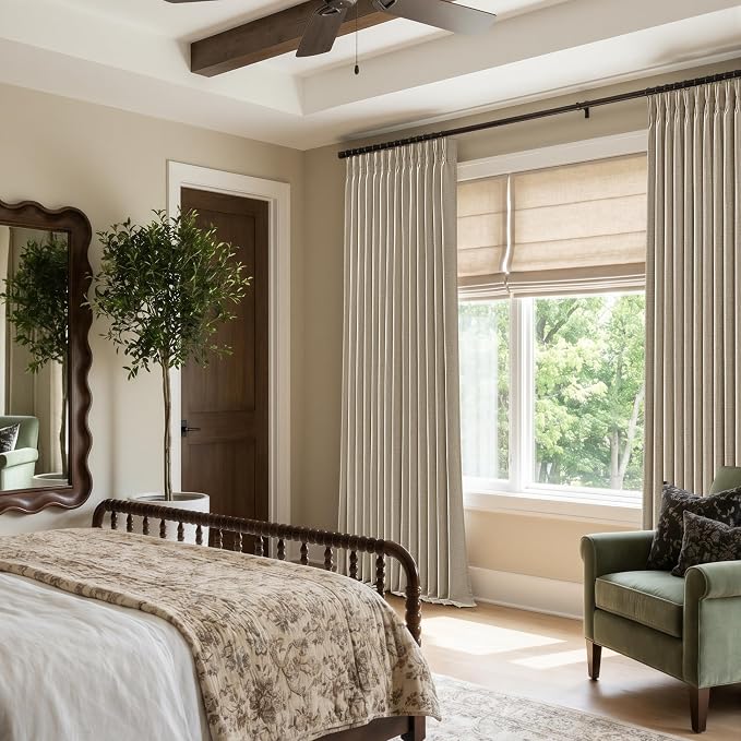 112 Inches Pinch Pleated Taupe Brown Curtains 2 Panels for Living Room Semi Sheer Privacy Ceiling to Floor Extra Long Pleat Curtains for Living Room Burlywood Birch Vintage Thick Linen Blend Drapes