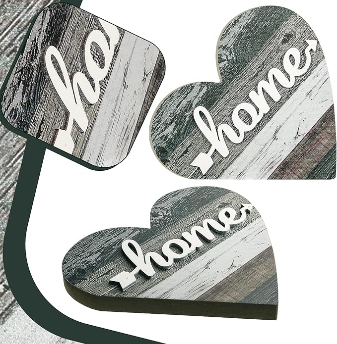 Jetec 2 Pcs Rustic Wooden Heart Table Decor, Daisy Farmhouse Home Decor, Bless This Home & Be Kind Sign for Living Room, Dining Room, Shelf & Mantel, Ideal Housewarming & Birthday Gift(Vintage Style)