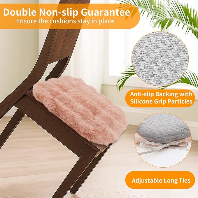 Lifup Square Chair Pads Memory Foam Seat Cushion Soft Cozy Plush Non Slip Thick Pad with Ties and Removable Cover for Dining Room, Office Pink 14 x 14 Inch