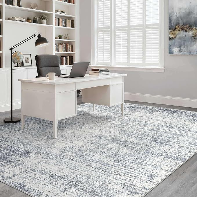8x10 Area Rugs Living Room: Washable Large Neutral Blue Rug Abstract Soft Modern Stain Resistant Indoor Floor Non-Slip Carpet for Bedroom Nursery Kids Office Playroom Dining Room Under Table Home