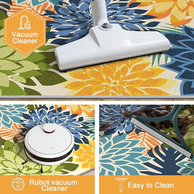 Arenarug 2x3 Colorful Washable Small Rug Tropical Botanical Modern Floral Indoor Chenille Door Mat Carpet Non Slip for Patio, Entry Way, Entrance, Porch, Green