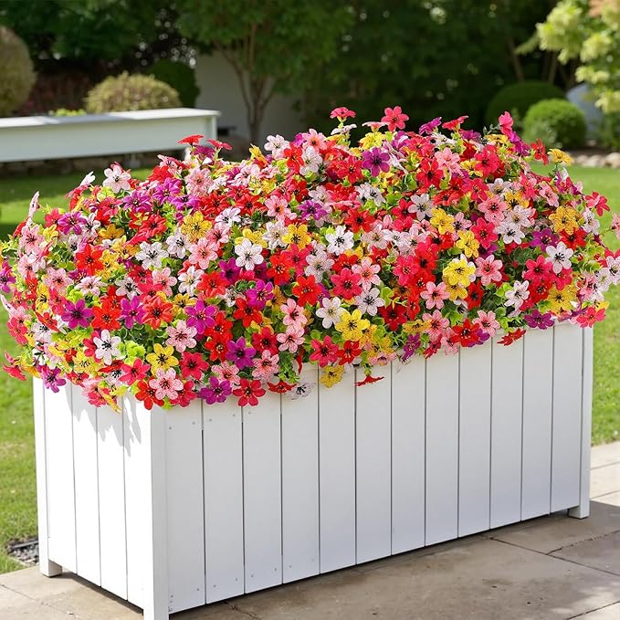 SHareconn 48 Bundles Artificial Flowers for Outdoors Spring Decoration, Fake Silk Realistic Faux Plants UV Resistant No Fade for Home Planter Porch Patio Summer Indoor Outside Decor, Mix 6 Colors