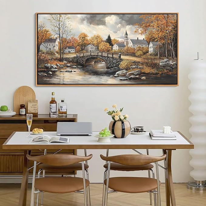 Canvas Wall Art for Living Room - Bridge Paintings Wall Decor Rustic Farmhouse Scenery Wall Pictures for Bedroom French Country Decor Country Style Bedroom Accent Landscape Artwork for Walls 24×48IN