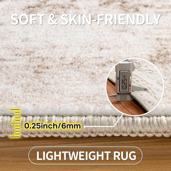 10x14 Area Rugs Large Living Room Rug Washable: Modern Abstract Rug Indoor Modern Carpet Non Slip for Dining Room Bedroom Nursery Home Office Beige Ivory