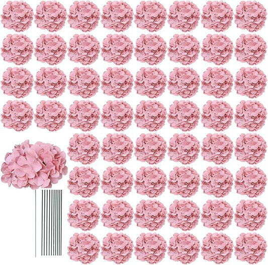AVIVIHO 65pcs Fake Flowers Dusty Pink Hydrangea Artificial Flowers Bulk (Not Squished, No Steaming Need) Silk Flowers with Stems for Wedding Decor,Home,Baby Shower,Table Centerpieces Decoration