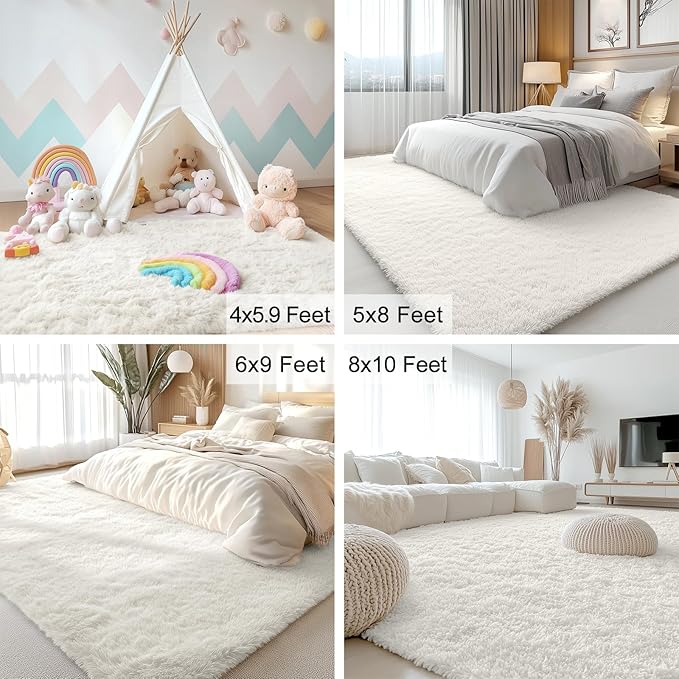OLANLY 3x12 Machine Washable Runner Rugs for Hallway, Soft Fluffy Shaggy Bedside Rugs for Bedroom, Living Room, Indoor Floor Carpet for Kids Girls and Boys, Nursery Rooms, Home Decor Aesthetic, Ivory