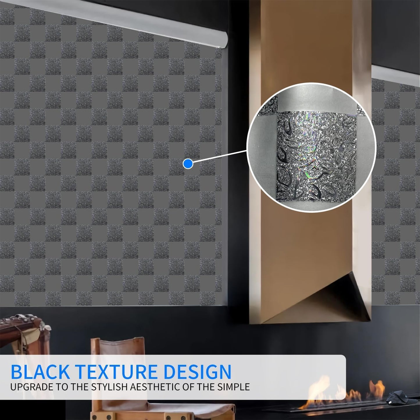 Window Film Privacy Day and Night with Installation Tools, Static Cling Glass Film Ideal for Home Shower Office Glass Door (Black, 35.4 x 196.9 Inch)