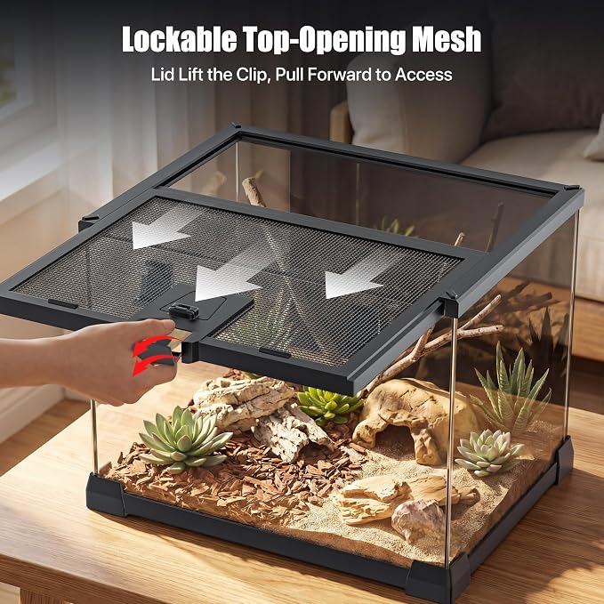 15 Gallon Fully Assembled Glass Reptile Enclosure, 20" x 12" x 14" | Escape-Proof Top Opening Terrestrial Reptile Terrarium Tank for Leopard Geckos, Corn Snakes, Frogs & Hermit Crabs