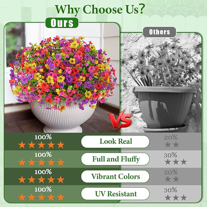 Yastouay Artificial Flowers for Outdoors, 36 Bundles UV Resistant Artificial Outdoor Flowers, Realistic Fake Outdoor Flowers Plant Faux Flowers for Outdoor Planters Front Porch Patio Window Box