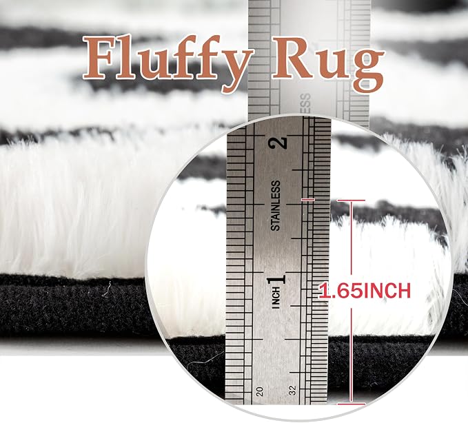 PureCozy Checkered Rug 5x8 Fluffy Shag Living Room Black and White Area Rug Modern Washable Carpet Soft Shaggy Non Slip Indoor Plush Fuzzy Rugs for Bedroom Dorm Office Home Aesthetic Decor