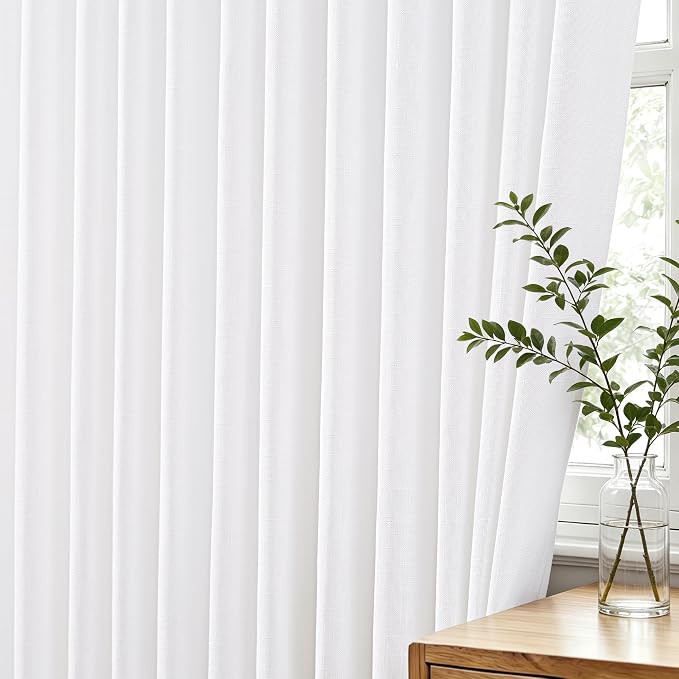 Triple Pinch Pleat White Curtains 108 inch Length 9FT Living Room 2 Panels Light Filtering Semi Sheer Extra Long White Drapes Memory Shape Modern Minimalist Aesthetic Drapery Curtain Panel 108" L