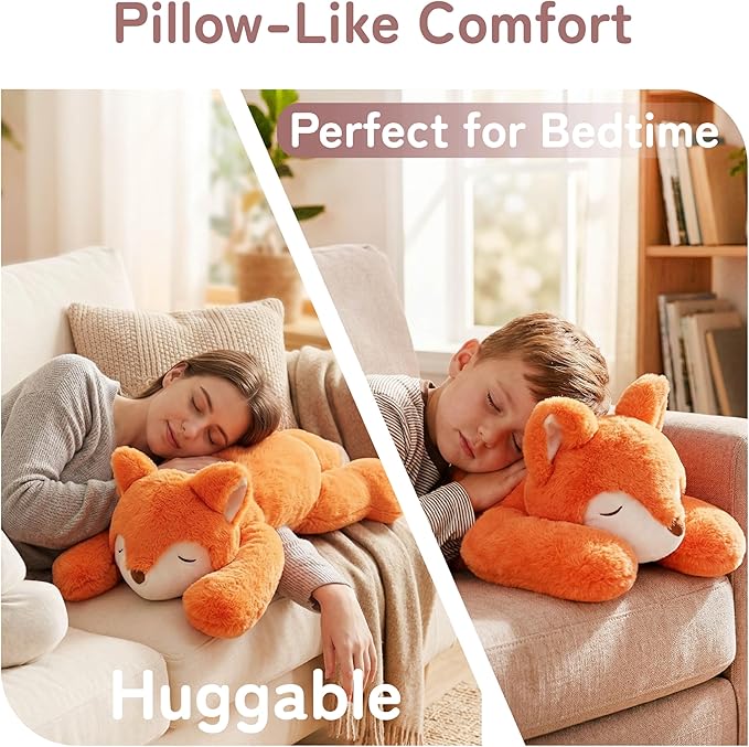 Niuniu Daddy Fox Weighted Stuffed Animals for Kids & Adults, 20" | 3.3lb Large Weighted Plushies Pillow for Sleeping and Calming, Cute Lying Plush Toy Huggable Gift for Everyday Comfort