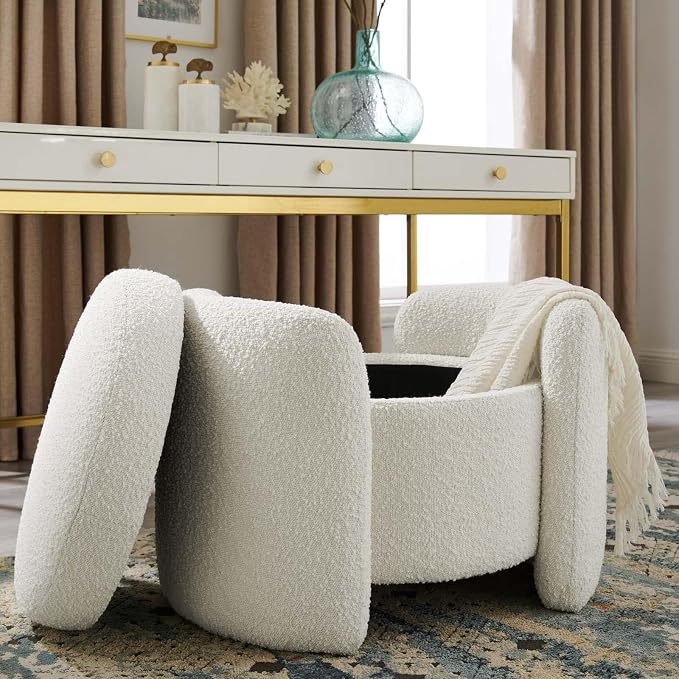 Modern Boucle Upholstered Ottoman Storage Makeup Vanity Stool,Nebula Upholstered Teddy Fabric with Lid Storage Sofa Chair,Round Armless Deluxe Pouf Ottoman for Living Room,Hotel,Bedroom Leisure Chair