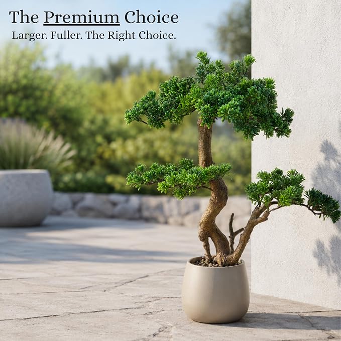 Artificial Bonsai Tree 26" Tall with Realistic Wood and Ceramic Pot, Fake Plants for Home, Bedroom and Office Desk, Japanese Decor