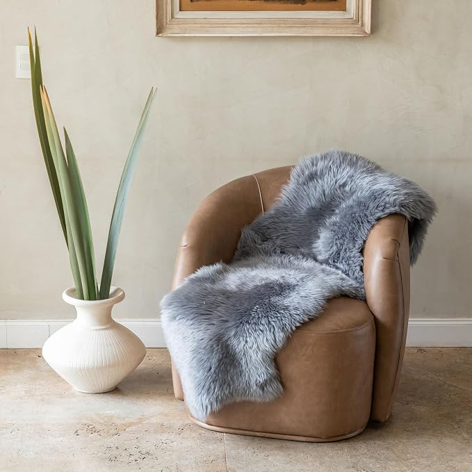 Premium Duo 100% Genuine Sheepskin Area Rug 2x6 ft – Luxurious Soft & Fluffy Lambskin Rug for Bedroom or Living Room – Made in Argentina (Grey)