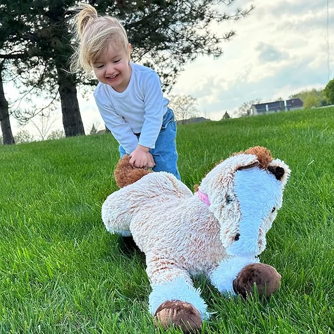 Tezituor 3ft Large Realistic Horse Stuffed Animal, 35.4 Inches Big Stuffed Pony Plush Toys for Ridding, Hugging Soft Horse Plush Theme Body Pillow Christmas Birthday Gift for Boys Girls